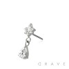 316L SURGICAL STEEL THREADLESS PUSH IN MARQUISE STARBURST TEAR DROP DANGLE CZ TOP PART